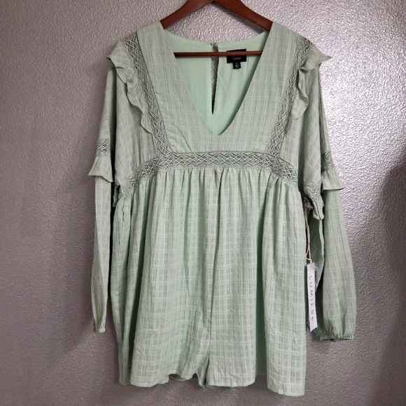 NWT Lumiere Mint Green Boho Oversized Romper - Picture 2 of 13